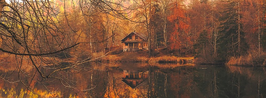 Fall cabin in the woods